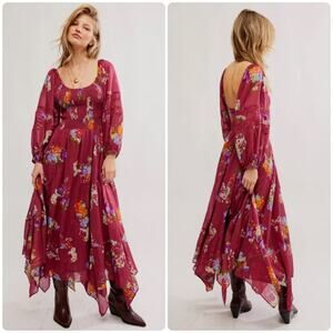 NEW Size Small Free People Morning Glory Floral Maxi Dress in Earth Red Combo